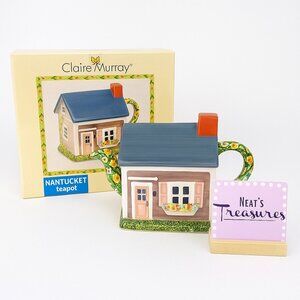 Sakura Claire Murray NANTUCKET Earthenware Hand Painted Flower House Teapot NEW